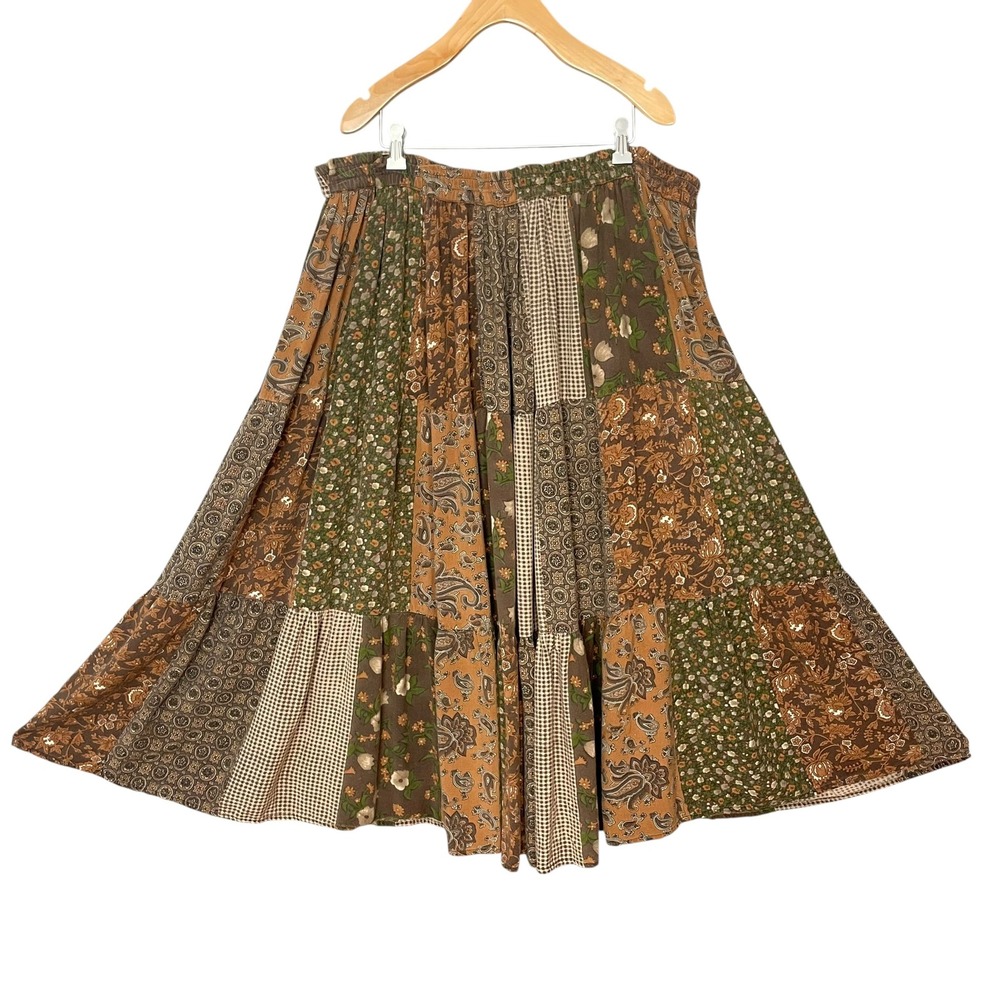 Vintage Patchwork Print Skirt Hippie Goblincore Witchy Tiered Floral FLAWS